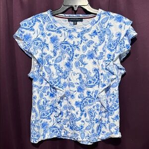 Tommy Hilfiger Blue and White Paisley Top